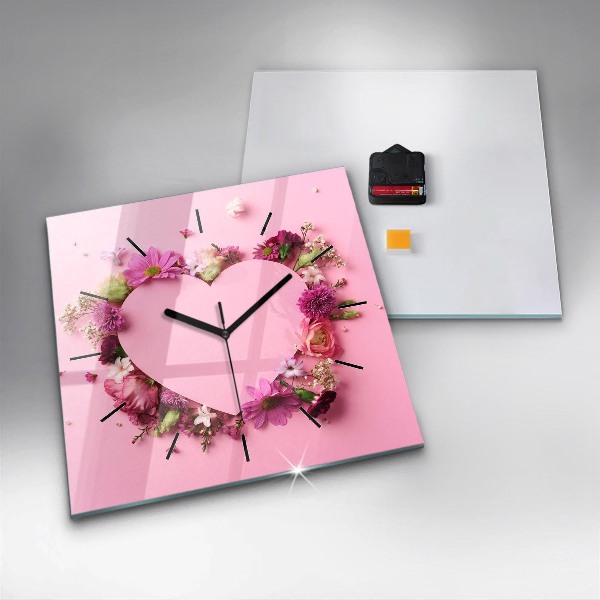 Orologio quadrato in vetro Cuore di fiori