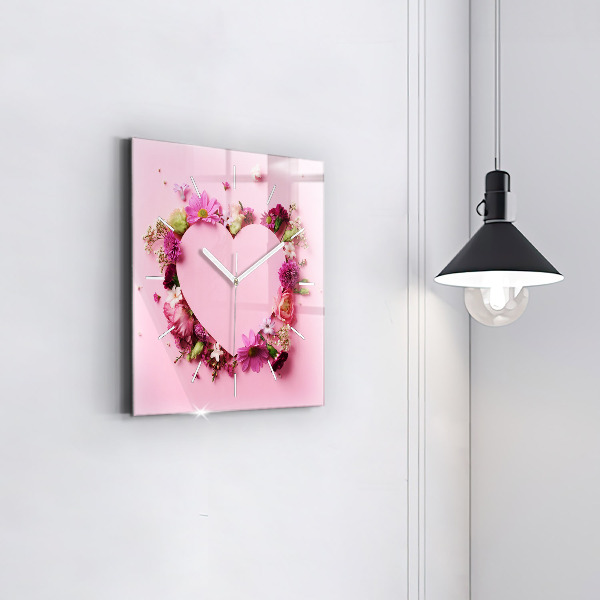 Orologio quadrato in vetro Cuore di fiori