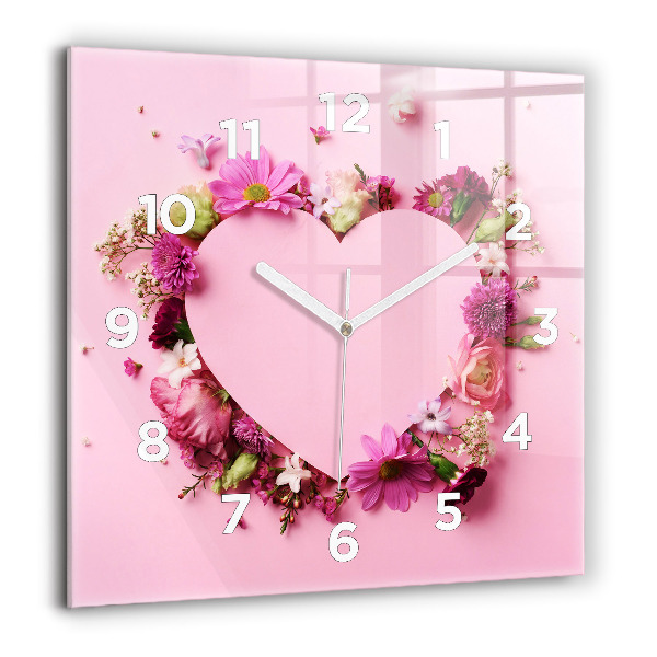 Orologio quadrato in vetro Cuore di fiori