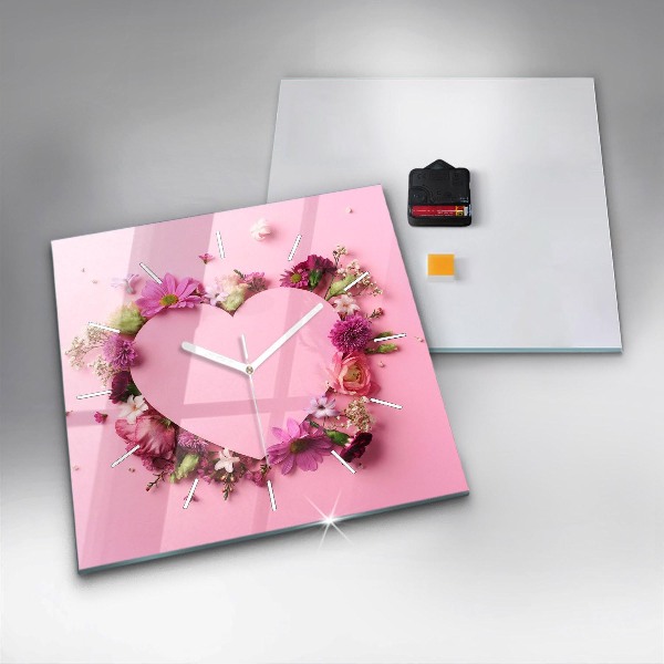 Orologio quadrato in vetro Cuore di fiori
