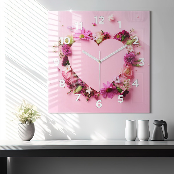 Orologio quadrato in vetro Cuore di fiori