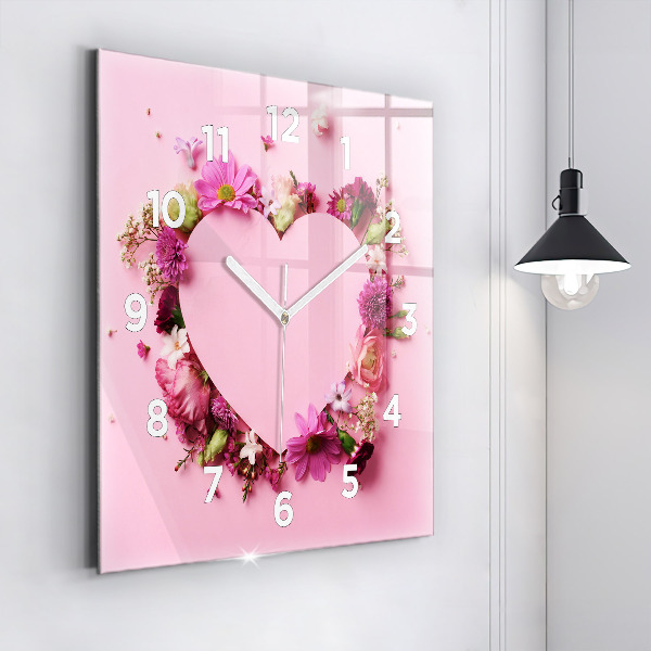 Orologio quadrato in vetro Cuore di fiori