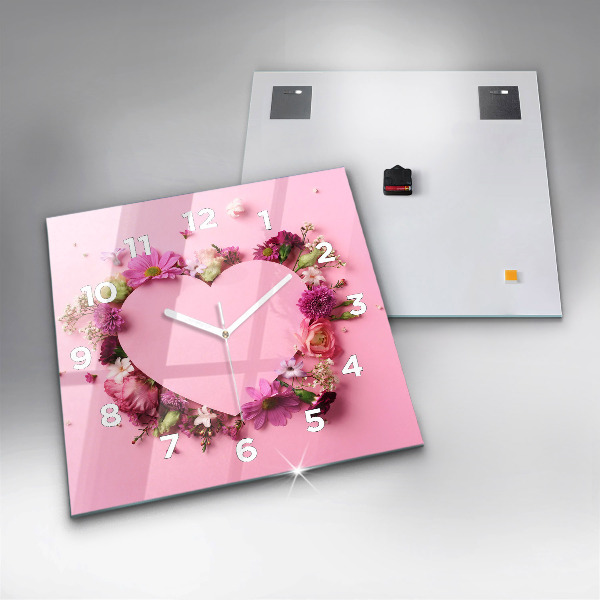 Orologio quadrato in vetro Cuore di fiori