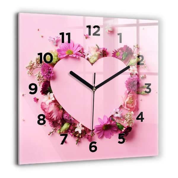 Orologio quadrato in vetro Cuore di fiori
