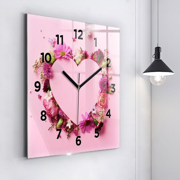 Orologio quadrato in vetro Cuore di fiori