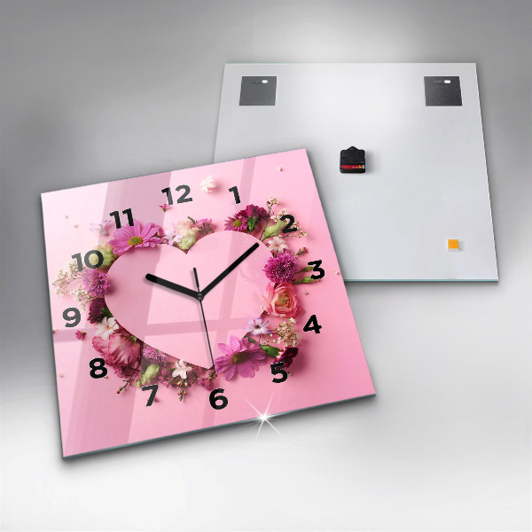 Orologio quadrato in vetro Cuore di fiori