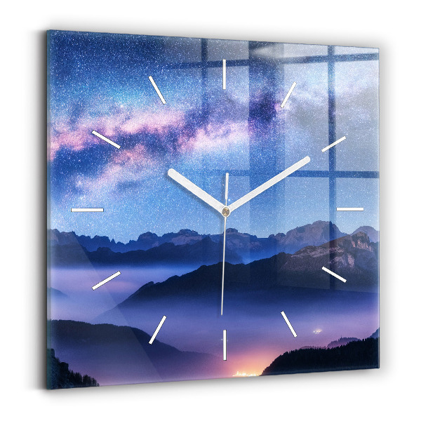 Orologio quadrato in vetro Via Lattea e Montagne