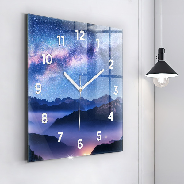 Orologio quadrato in vetro Via Lattea e Montagne
