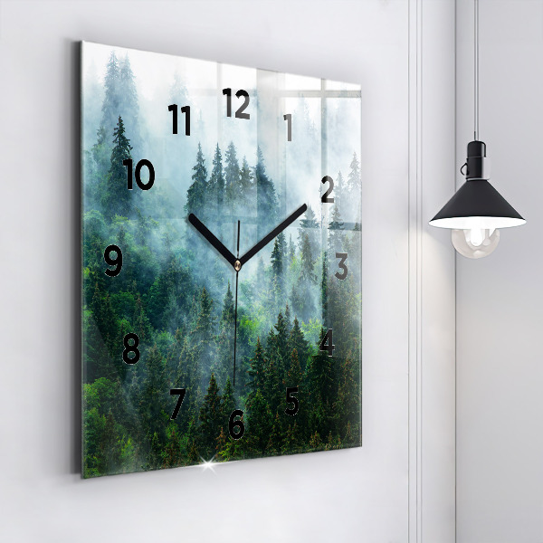 Orologio quadrato in vetro Foresta nebbiosa