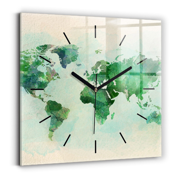 Orologio quadrato in vetro Mappa del mondo ad acquerello