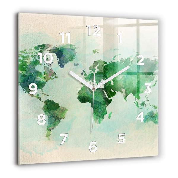 Orologio quadrato in vetro Mappa del mondo ad acquerello