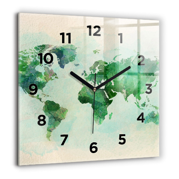 Orologio quadrato in vetro Mappa del mondo ad acquerello