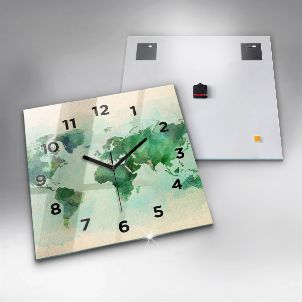 Orologio quadrato in vetro Mappa del mondo ad acquerello