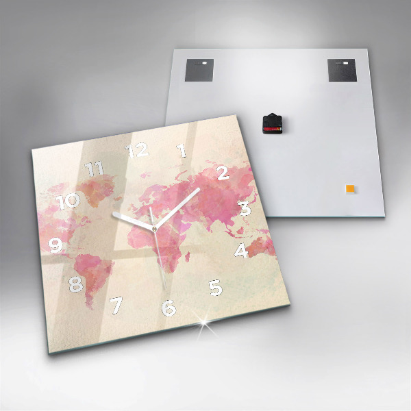 Orologio quadrato in vetro Mappa del mondo ad acquerello