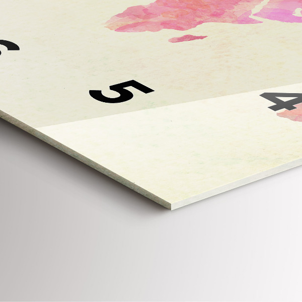 Orologio quadrato in vetro Mappa del mondo ad acquerello