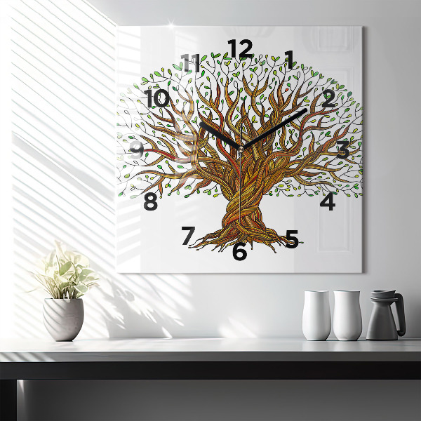 Orologio quadrato in vetro Albero e radici
