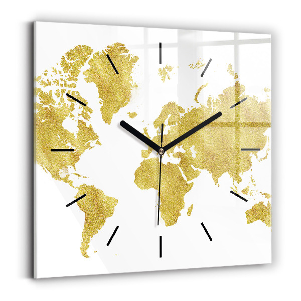 Orologio quadrato in vetro Mappa dorata del mondo