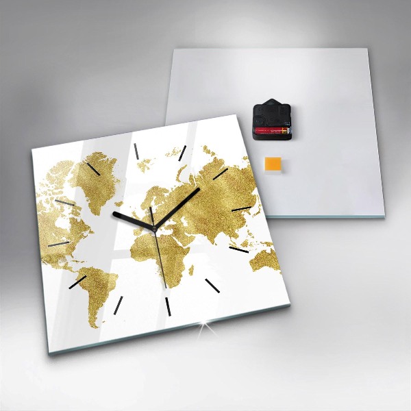 Orologio quadrato in vetro Mappa dorata del mondo