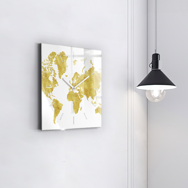Orologio quadrato in vetro Mappa dorata del mondo
