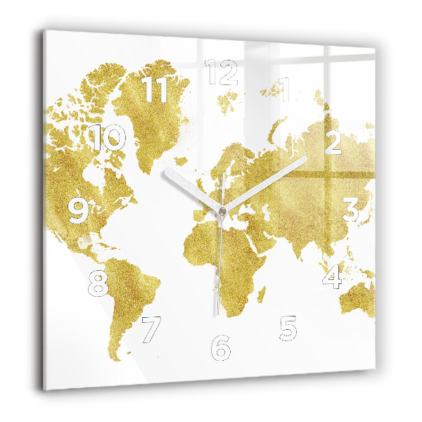 Orologio quadrato in vetro Mappa dorata del mondo