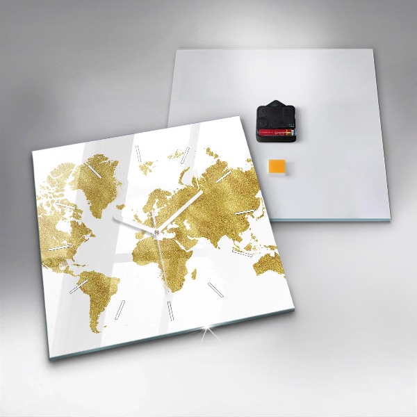 Orologio quadrato in vetro Mappa dorata del mondo