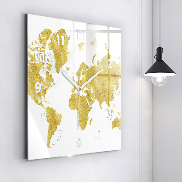 Orologio quadrato in vetro Mappa dorata del mondo