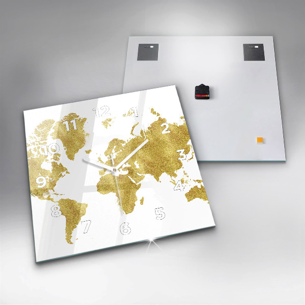 Orologio quadrato in vetro Mappa dorata del mondo
