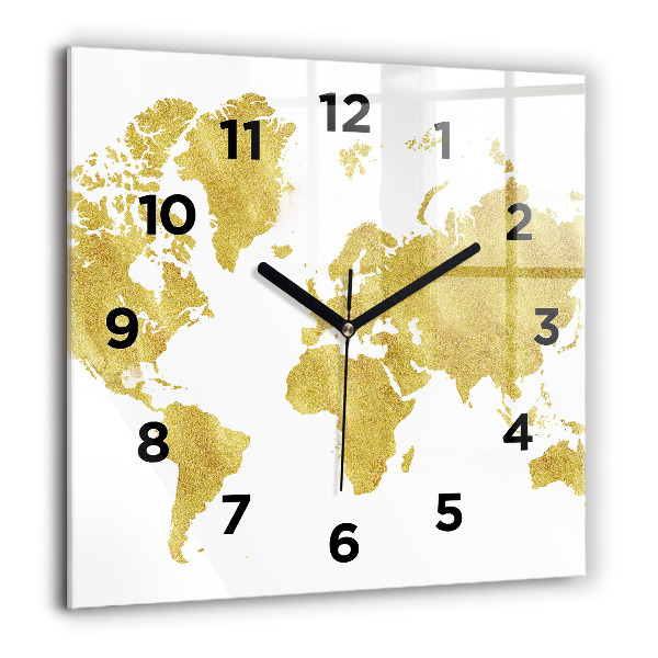 Orologio quadrato in vetro Mappa dorata del mondo