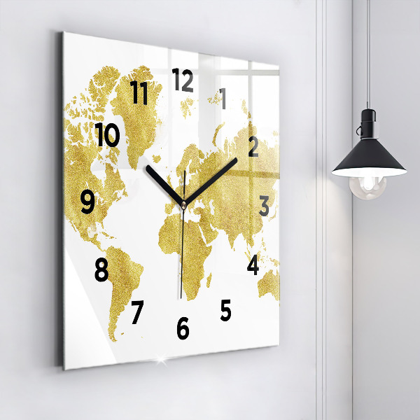 Orologio quadrato in vetro Mappa dorata del mondo
