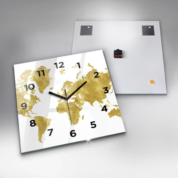 Orologio quadrato in vetro Mappa dorata del mondo