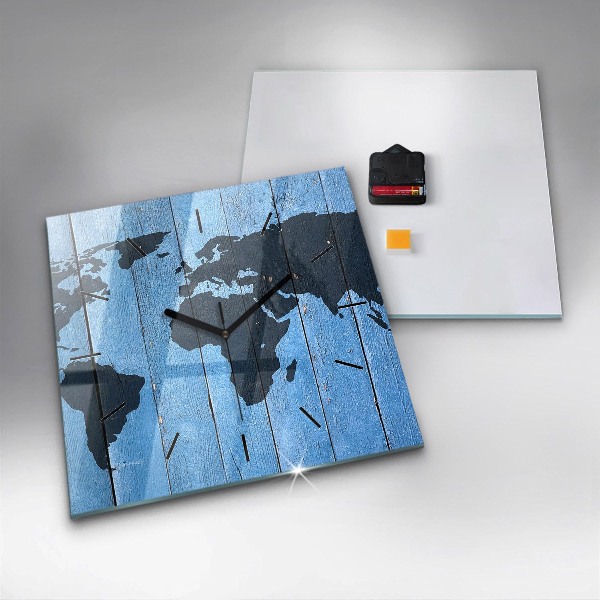Orologio quadrato in vetro Mappa del mondo su tavole