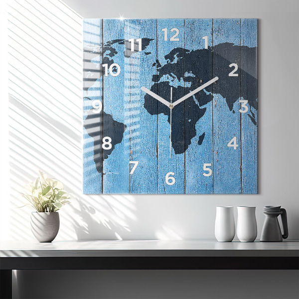 Orologio quadrato in vetro Mappa del mondo su tavole