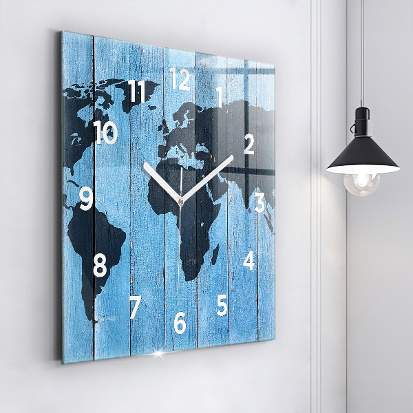 Orologio quadrato in vetro Mappa del mondo su tavole
