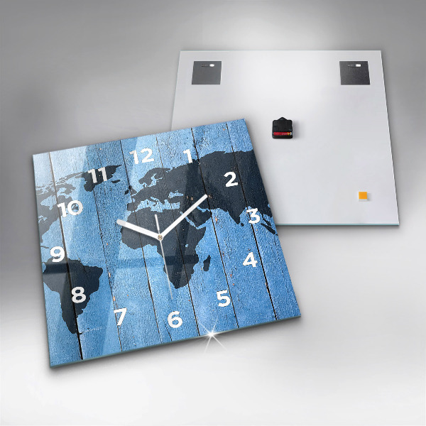 Orologio quadrato in vetro Mappa del mondo su tavole