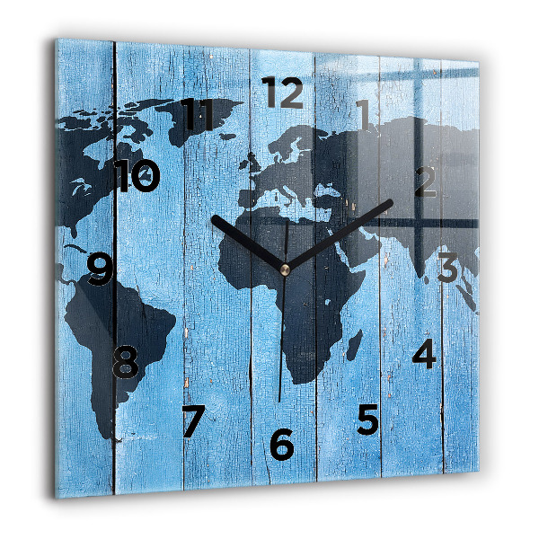 Orologio quadrato in vetro Mappa del mondo su tavole