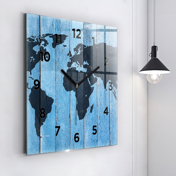 Orologio quadrato in vetro Mappa del mondo su tavole