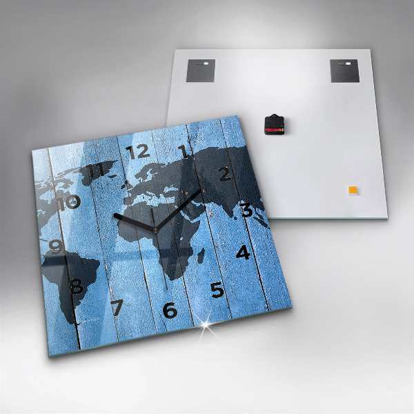 Orologio quadrato in vetro Mappa del mondo su tavole