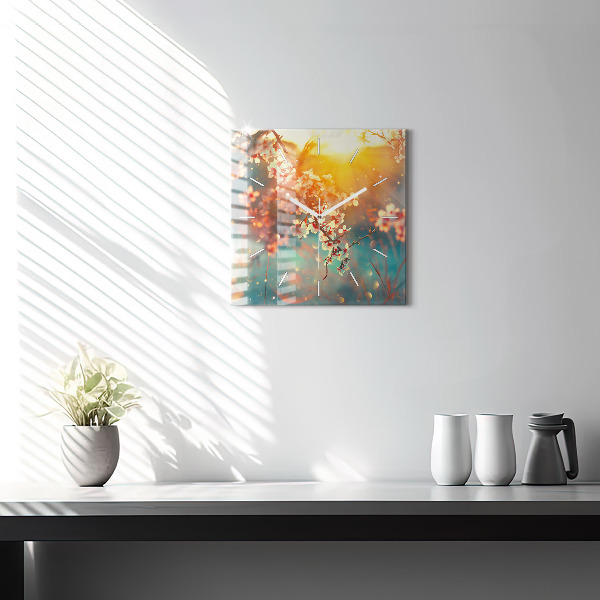 Orologio quadrato in vetro Fiori primaverili