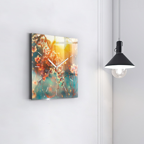 Orologio quadrato in vetro Fiori primaverili