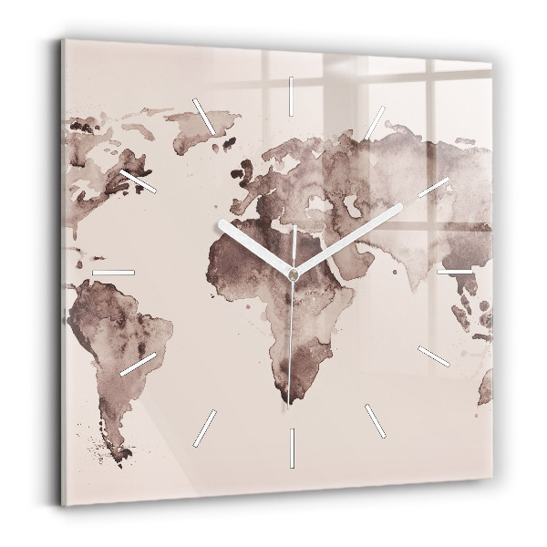 Orologio quadrato Mappa del mondo ad acquerello