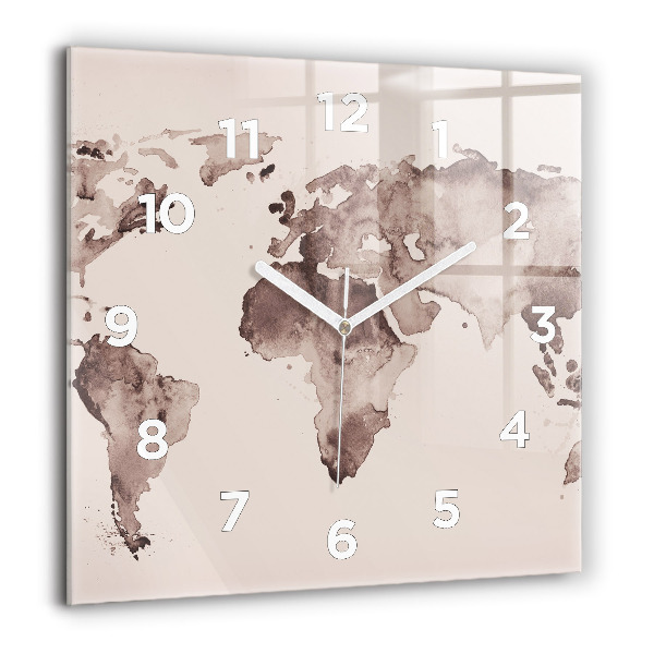 Orologio quadrato Mappa del mondo ad acquerello