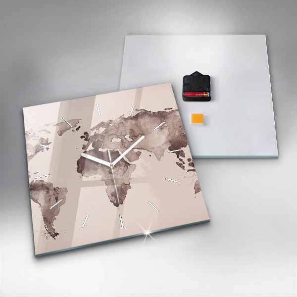 Orologio quadrato Mappa del mondo ad acquerello