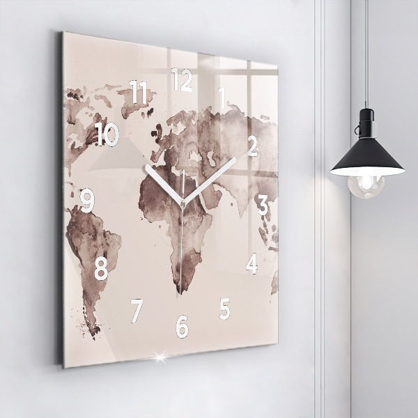 Orologio quadrato Mappa del mondo ad acquerello