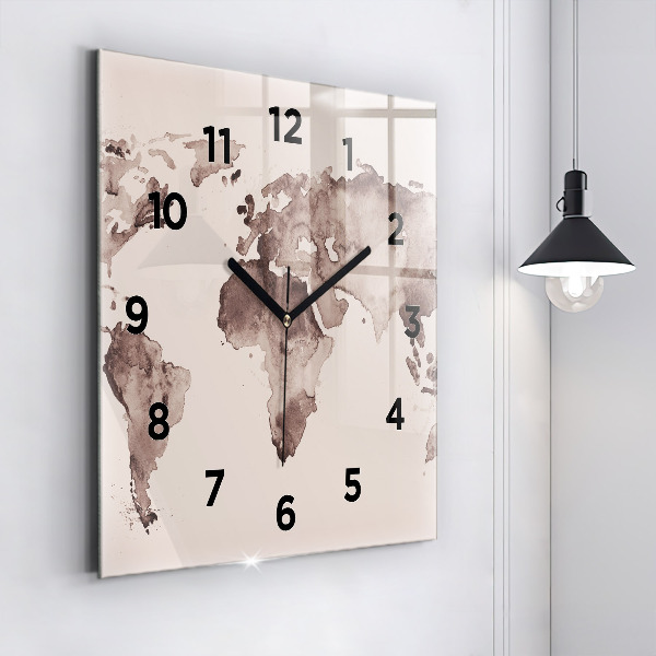 Orologio quadrato Mappa del mondo ad acquerello