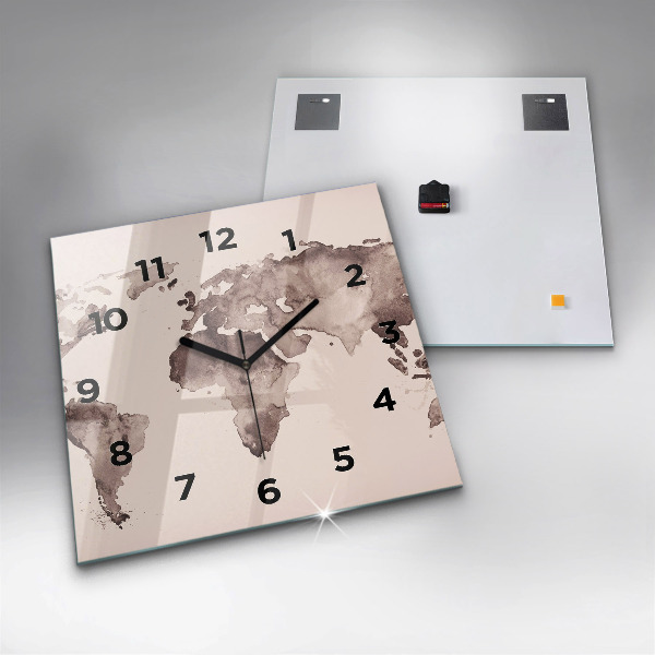 Orologio quadrato Mappa del mondo ad acquerello
