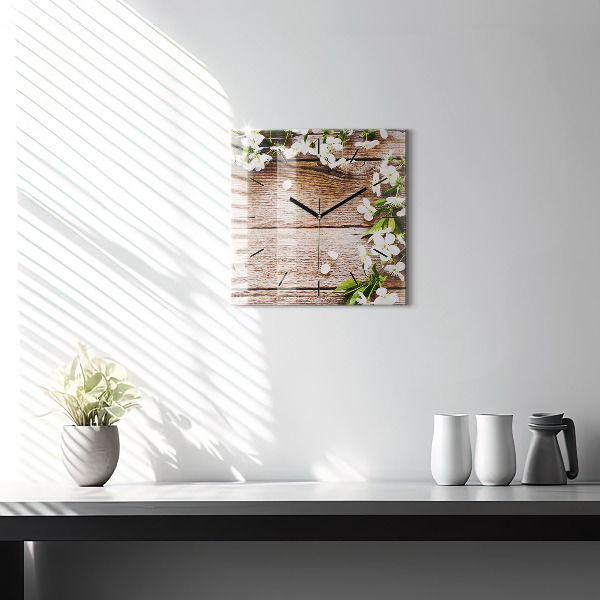 Orologio quadrato Fiori su legno