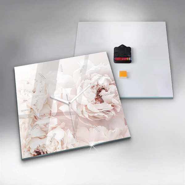 Orologio quadrato in vetro Fiori di peonia