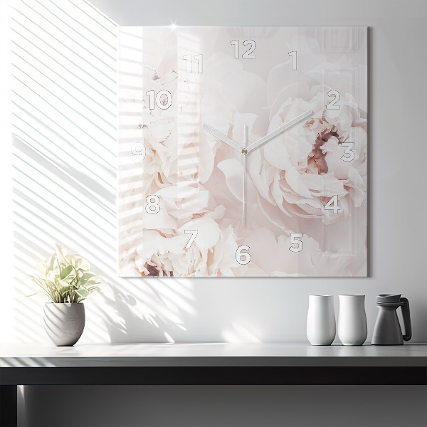 Orologio quadrato in vetro Fiori di peonia