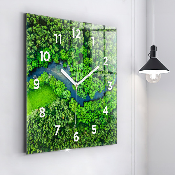 Orologio quadrato in vetro Fiume nella foresta