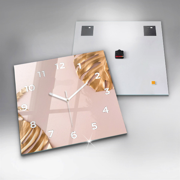 Orologio quadrato in vetro Foglie tropicali dorate